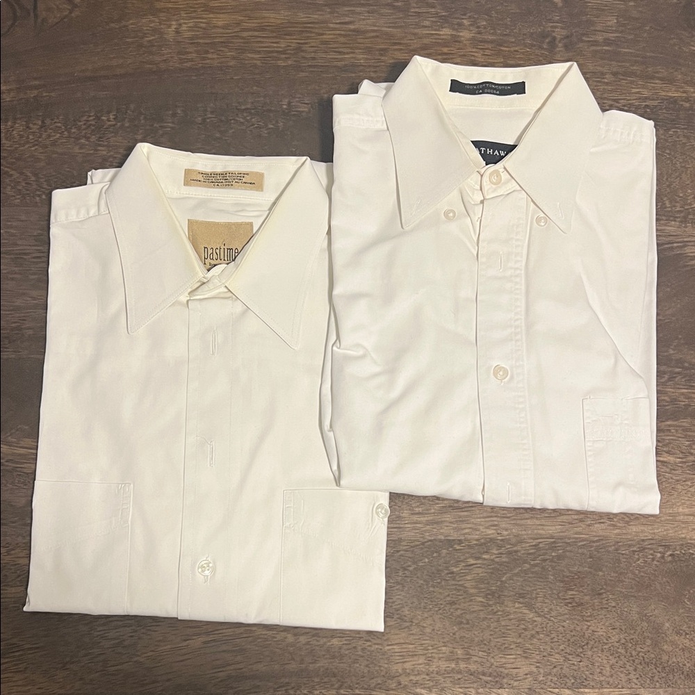 CLOTHING LOT: 70s/80s VINTAGE WHITE MENS DRESS SHIRTS SZ 15.5 100% COTTON